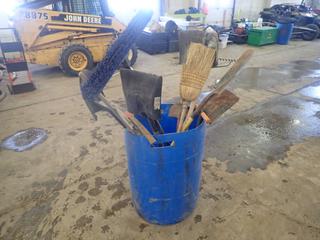 Qty Of Shovels, Brooms, Rack And Pick Axe