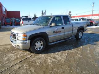 2005 GMC Sierra 1500 4X4 Extended Cab Pick Up C/w 5.3L, A/T. Showing 4067hrs 264,106kms. VIN 2GTEK19B351296699 *Note: Damage On Seat, Has Rust, Scratches And Paint Chips*