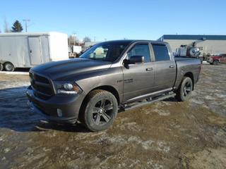 2015 Dodge Ram 1500 4X4 Crew Cab Pick Up C/w 5.7L Hemi V8, A/T And Tonneau Cover. Showing 145,165kms. VIN 1C6RR7MTXFS757731 *Note: Rebuilt Status, Rust, Paint Chips, Scratches, Plastic Broken On Tailgate*