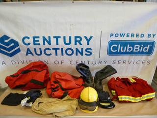 Duffle Bag of Fire PPE. Includes Boots, Hard Hat, Coveralls, Gloves and More (J-2-3)