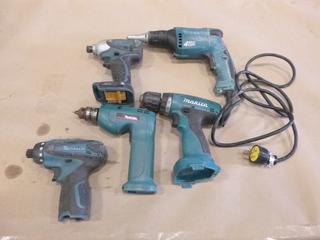 (1) Makita Electric Drill, C/w (4) Makita Battery Powered Drills *Note: No Batteries* (F-1)