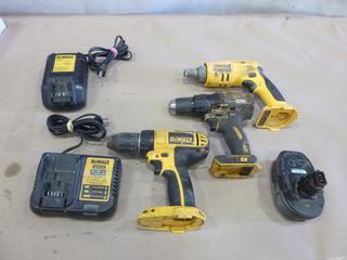 Qty of DeWalt Drills, Chargers and Battery *Note: Battery Doesn't Fit These Drills * (J-2-1)