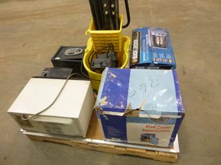Unused Black & Decker Toaster Oven, Profi Cooler Car Refrigerator, 1200 Watt Sanyo Microwave, Lock Box, (2) Battery Back Up Surge Protectors and More *Note: No Combination for Lock Box* (T-1-2)