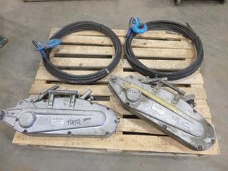 (2) 5 Ton Cable Winch Tirfors, Model TU-32, C/w (2) Unused 50 Ft. Cables w/ Crosby Hooks (OS)