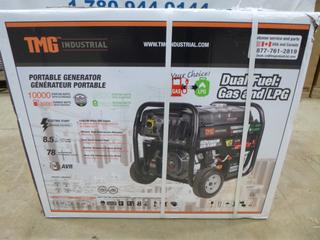 Unused TMG-10000GED Industrial Portable Generator, Dual Fuel: Gas or Propane (LPG), Electric Start, Long Life 459 cc OHV Engine, 10,000 Starting Watts, 60 Hz, 120/240V AC, 30A, Single Phase  (T-3-1)