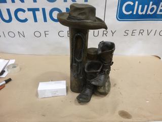 Unused Cowboy Hat and Boots Water Fountain Complete w/ Pump (F-2)