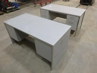 (1) Steel Frame Office Desk, (1) Wood Frame Office Desk (H)