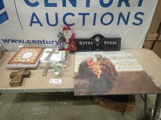 Misc. Items Including  Wall Hangings, Incense Holders, Crosses, Bible Verse Hangings, Christmas Items and More *Note: Smoke Damage* (SC)