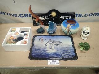 Misc. Items Including Clock, Skull, Vase, Eagle, Frog, Wall Hanging, Pitcher, Salt and Pepper, Sugar and Cream and More *Note: Smoke Damage* (SC)