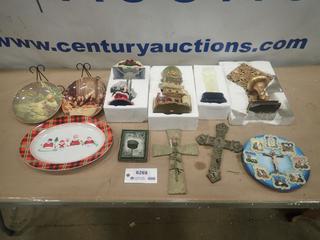 Misc. Items Including  Wall Hangings, Crosses, Snow Globe, Platter, Lamp and More *Note: Smoke Damage* (SC)