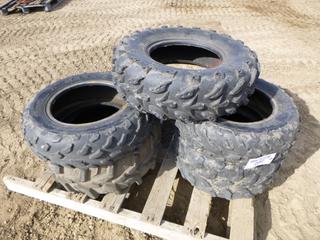 Qty of Assorted Quad Tires Includes (1) Maxxis AT22x10-12, (2) Maxxis 22x7-12, (1) ITP Mud Lite 25x10-12, (1) Swamp Lite AT 25x8-12