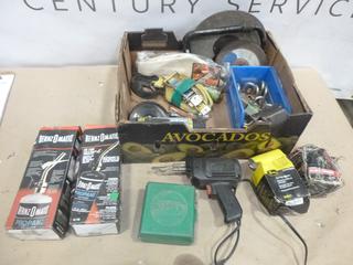 Assortment of Tools Including (2) Bernzomatic Torches, Soldering Iron, Master Locks, Fuel Filters and More (K-1-3)
