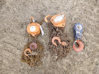 (1) Procore 1 1/2 Ton Chain Hoist, (1) Westward 1 Ton Chain Hoist, (1) 3/8 In. Chain Block