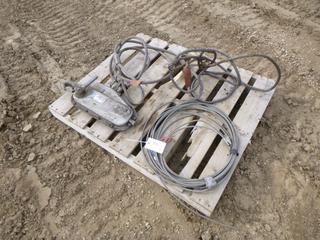 (1) 1.5 Ton Tirfer Hoist, (2) Steel Slings, (1) Wire Rope