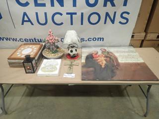 Misc. Items Including Holy Pictures, Lamp, Crosses, Picture Frames  and More *Note: Smoke Damage* (S-3-2)