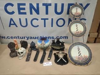 Misc. Items Including Wall Ornaments, Incense Holders, Skulls, Pig, Owl Ornaments  and More *Note: Smoke Damage* (SC)