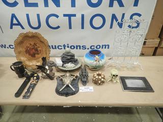 Misc. Items Including Water Fountain, Incense Holders, Cup Vase, Skulls *Note: Smoke Damage* (S-3-3)