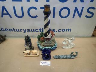 Misc. Items Including Light House, Incense Holders, Ornaments *Note: Smoke Damage* (P-3-1)
