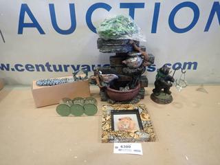 Misc. Items Including Water Fountain, Lion Picture Frame and More *Note: Smoke Damage* (S-3-3)