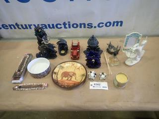 Misc. Items Including Ornaments, Dragons, Dolphins, Picture Frames, Plates, Bowls and More *Note: Smoke Damage* (P-3-3)
