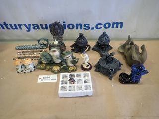 Misc. Items Including Dragon, Skull Bowl, Bottle Holder, Frogs, Salt and Pepper Shaker and More *Note: Smoke Damage* (P-3-3)