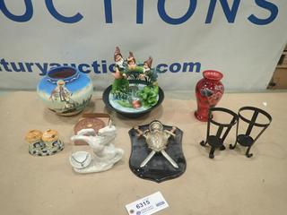 Misc. Items Including Water Fountain, Vase, Candle Holders, Salt and Pepper Shakers, Wall Ornaments and More *Note: Smoke Damage* (SC)