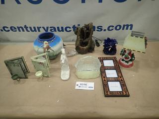 Misc. Items Including Water Fountain, Vase, Picture Frames, Santa Clause Lamp and More *Note: Smoke Damage* (P-3-1)