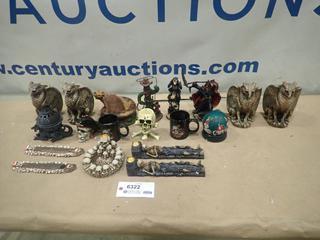 Misc. Items Including Eagle Candle Holder, Skulls, Incense Holder, Ornaments and More *Note: Smoke Damage* (SC)