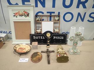 Misc. Items Including Picture Frames, Cork Board, Clothes Rack w/ Clock and More *Note: Smoke Damage* (O-2-3)