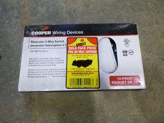 (1) Pkg of 10 Unused Cooper 15A/125V/3 Way Light Switches (B-1)