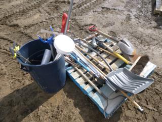 Qty of Brooms, Shovels, Rakes, Security Camera and Misc