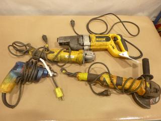 Qty of DeWalt Tools Includes (2) Grinders, Drill and Reciprocating Saw (E-2)