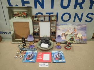 Qty of Misc. Items Including Picture Frame, Water Fountain, Wall Pictures, Ornaments, Lamps and More  * Note: Smoke Damage * (O-3-3)