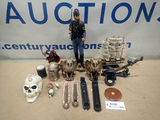 Qty of Misc. Items Including Eagle Candle Holders, Incense Holders, Dragon Candle Holders, Ornaments, Ship and More  * Note: Smoke Damage * (SC)