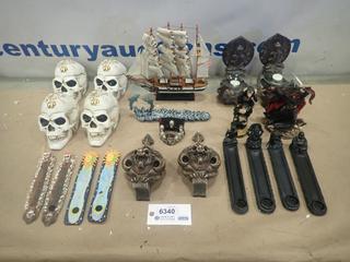Qty of Misc. Items Including Skulls, Sail Boat, Eagle Candle Holders, Incense Holders, Ornaments and More * Note: Smoke Damage * (P-2-3)