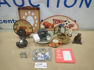 Qty of Misc. Items Including Picture Frames, Water Fountain, Coat Hanger, Ornaments and More * Note: Smoke Damage * (P-2-3)
