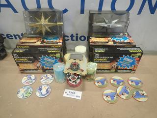 Qty of Misc. Items Including Christmas Lights (Green Bulbs), Santa Lamp, Stars, Crosses and More * Note: Smoke Damage * (O-3-2)