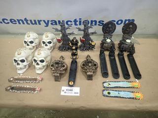 Qty of Misc. Items Including Incense Holders, Eagle Candle Holders, Skulls, Monkey Ornaments and More * Note: Smoke Damage * (O-3-2)