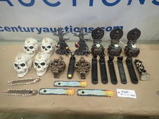 Qty of Misc. Items Including Skulls, Eagle Candle Holders, Incense Holders, Ornaments and More * Note: Smoke Damage * (O-3-2)