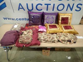 Misc. Items Includes Table Cloths, Shams and Couch Pillows * Note: Smoke Damage* (T-1-1)