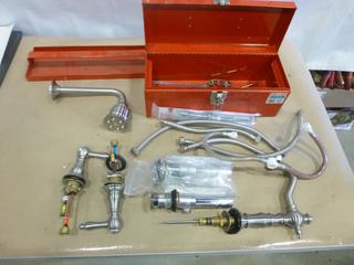 Toolbox w/ Contents Including Plumbing Fittings, Hoses, Taps, Drains and More (E2)