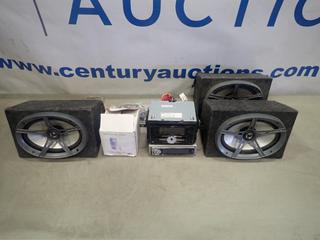 JVC KW-R710 CD Receiver, Panasonic CQ-DF200U CD Receiver w/ (3) Scosche Speakers, iPod Transmitter *Note: Working Condition Unknown* (G1)
