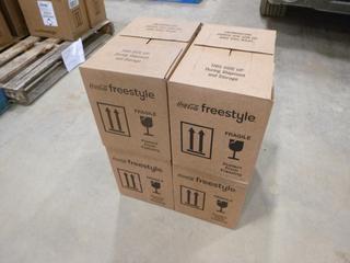 (4) Cases of Coca Cola Free Style Soda Fountain Syrup Includes (3) Barqs / Diet Barqs - 8 per case, (1) Canada Fuze Tea - 18 Per Case