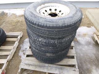 (3) Used Trailer Tires 235/80R16, 8 Bolt Pattern Rims c/w (1) Used Tire 235/85R16, 8 Bolt Pattern Rim