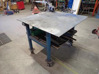 **Located Offsite @ Scott Can- 9523 49 Ave NW, Edmonton** 48in X 48in X 38in Portable Steel Work Table C/w 6in Bench Vise *Note: No Equipment On-Site, Buyer Responsible For Loadout, For More Information Contact Chris @ 587-340-9961*