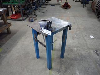 **Located Offsite @ Scott Can- 9523 49 Ave NW, Edmonton** 24in X 19in X 32in Steel Work Table C/w Mastercraft 5in Bench Vise *Note: No Equipment On-Site, Buyer Responsible For Loadout, For More Information Contact Chris @ 587-340-9961*