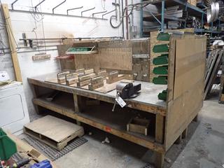 **Located Offsite @ Scott Can- 9523 49 Ave NW, Edmonton** 10ft X 32in X 33in Work Bench C/w 5in Bench Vises And Contents *Note: No Equipment On-Site, Buyer Responsible For Dismantle And Loadout, For More Information Contact Chris @ 587-340-9961*