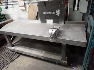 **Located Offsite @ Scott Can- 9523 49 Ave NW, Edmonton** 8ft X 32in X 33in 2-Tier Work Bench C/w 6in Bench Vise *Note: No Equipment On-Site, Buyer Responsible For Loadout, For More Information Contact Chris @ 587-340-9961*