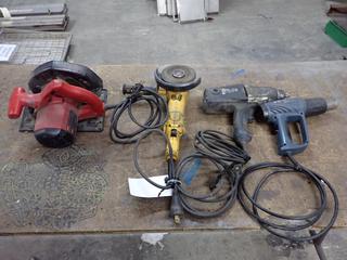 **Located Offsite @ Scott Can- 9523 49 Ave NW, Edmonton** Dewalt D28065 120V 5in/6in Angle Grinder C/w Mastercraft 120V 1/2in Impact Wrench, Skilsaw 120V 7 1/4in Circular Saw And Pro Point 120V 1500W Heat Gun *Note: No Equipment On-Site, Buyer Responsible For Loadout, For More Information Contact Chris @ 587-340-9961*