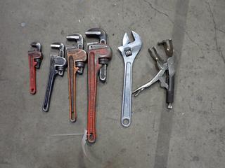 **Located Offsite @ Scott Can- 9523 49 Ave NW, Edmonton** (1) 18in, (1) 14in, (1) 10in And (1) 8in Pipe Wrench C/w JET 15in Adjustable Wrench And Pro Point Welding Pliers *Note: No Equipment On-Site, Buyer Responsible For Loadout, For More Information Contact Chris @ 587-340-9961*